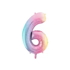 Pastel Regenboog Folieballon Cijfer 6 (86cm)