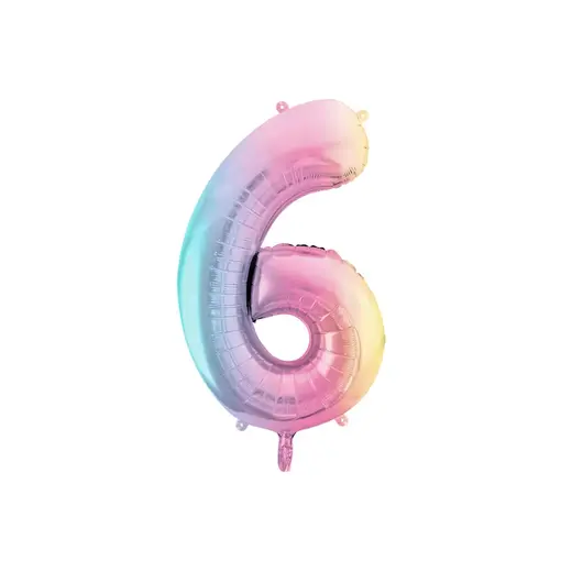 Pastel Regenboog Folieballon Cijfer 6 (86cm)