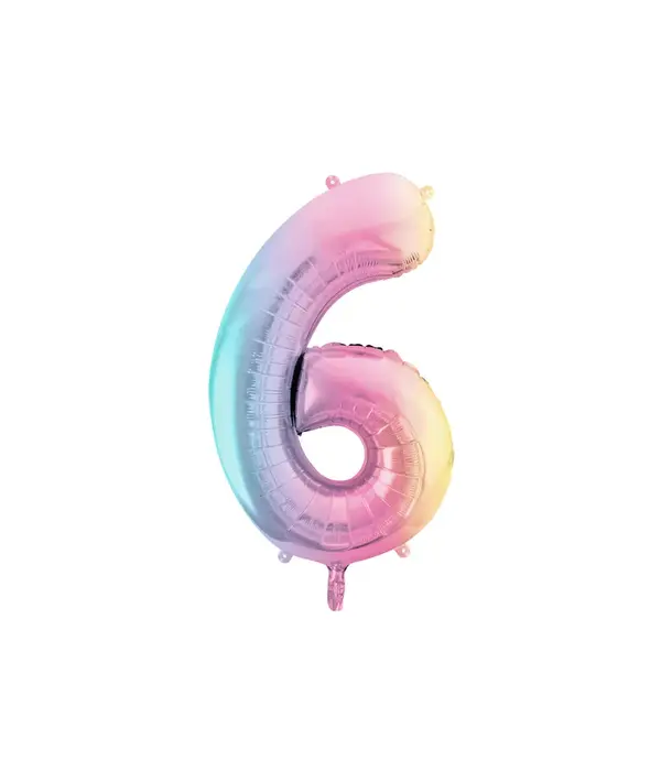 Pastel Regenboog Folieballon Cijfer 6 (86cm)