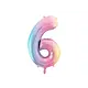 Pastel Regenboog Folieballon Cijfer 6 (86cm)