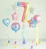 Pastel Regenboog Folieballon Cijfer 7 (86cm)