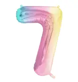Pastel Regenboog Folieballon Cijfer 7 (86cm)