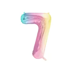 Pastel Regenboog Folieballon Cijfer 7 (86cm)