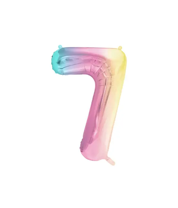 Pastel Regenboog Folieballon Cijfer 7 (86cm)
