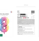 Pastel Regenboog Folieballon Cijfer 8 (86cm)