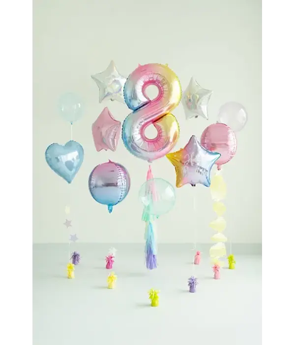 Pastel Regenboog Folieballon Cijfer 8 (86cm)