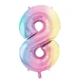 Pastel Regenboog Folieballon Cijfer 8 (86cm)