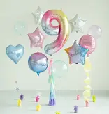 Pastel Regenboog Folieballon Cijfer 9 (86cm)