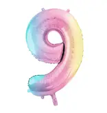 Pastel Regenboog Folieballon Cijfer 9 (86cm)