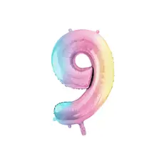Pastel Regenboog Folieballon Cijfer 9 (86cm)