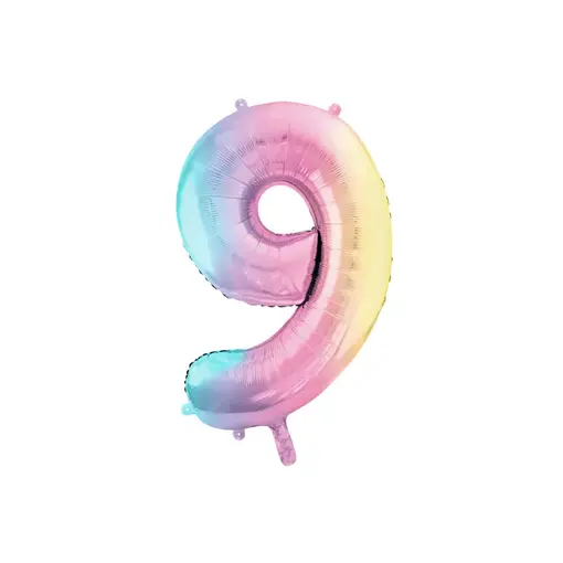 Pastel Regenboog Folieballon Cijfer 9 (86cm)
