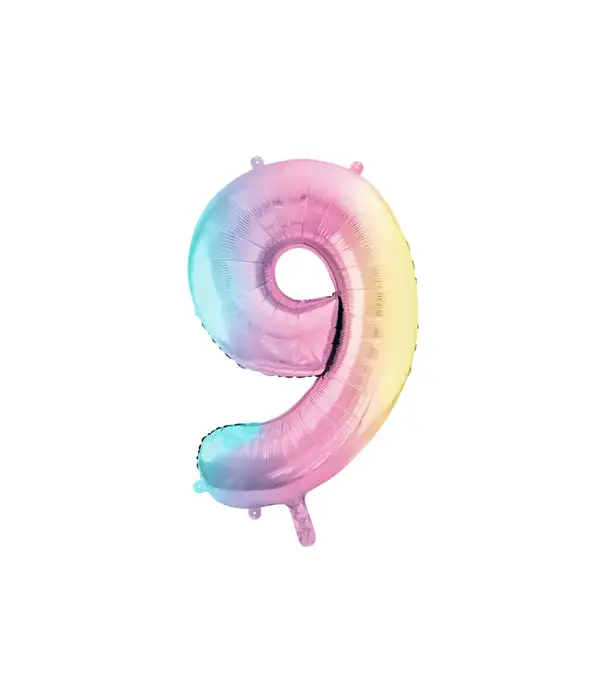 Pastel Regenboog Folieballon Cijfer 9 (86cm)