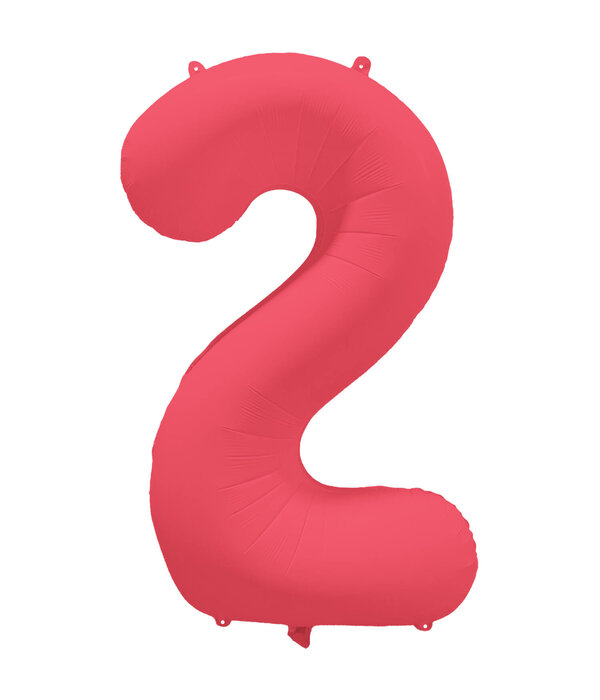 Folieballon Cijfer 2 Neon Rood (86cm)