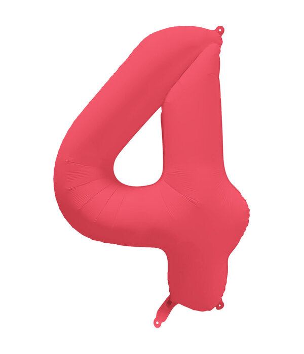 Folieballon Cijfer 4 Neon Rood (86cm)
