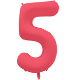 Folieballon Cijfer 5 Neon Rood (86cm)
