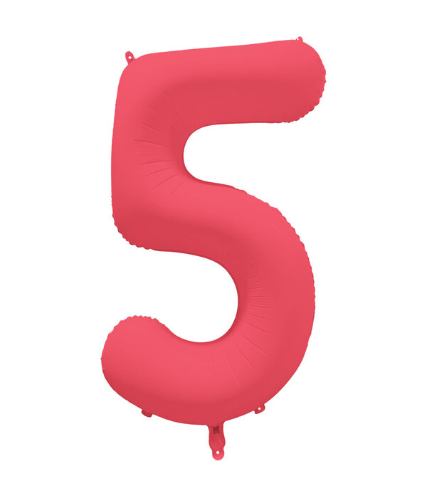 Folieballon Cijfer 5 Neon Rood (86cm)