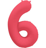 Folieballon Cijfer 6 Neon Rood (86cm)