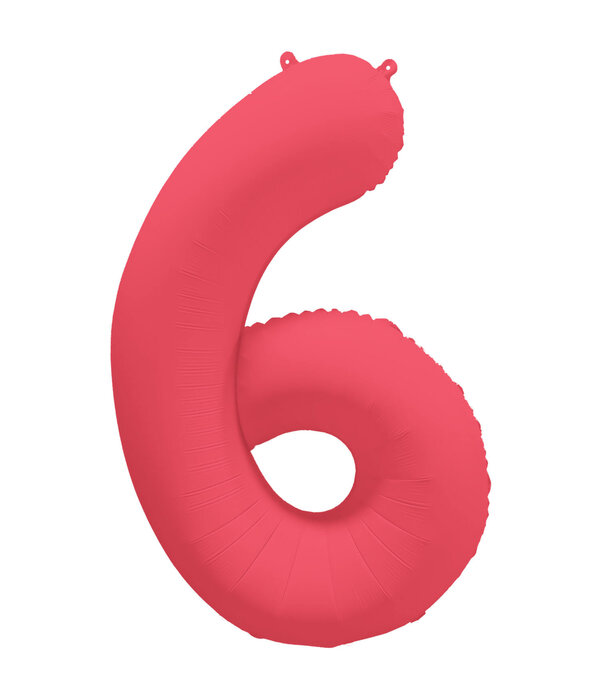 Folieballon Cijfer 6 Neon Rood (86cm)