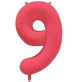 Folieballon Cijfer 9 Neon Rood (86cm)