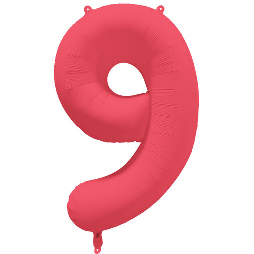 Folieballon Cijfer 9 Neon Rood (86cm)