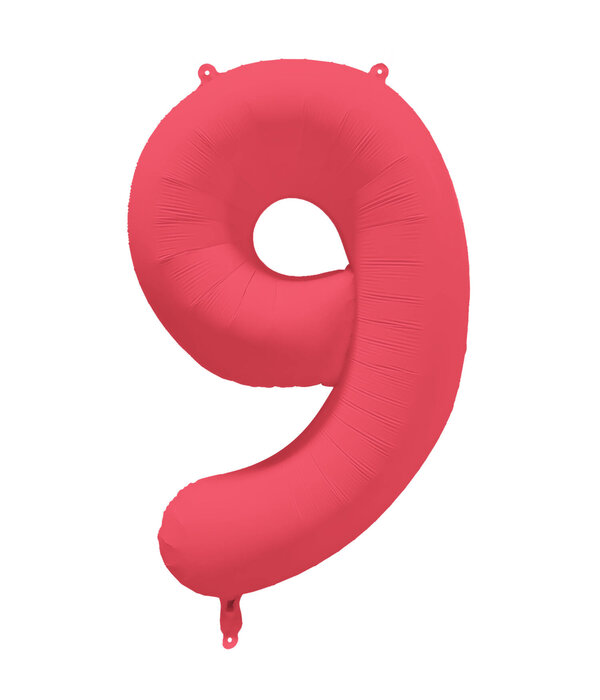 Folieballon Cijfer 9 Neon Rood (86cm)