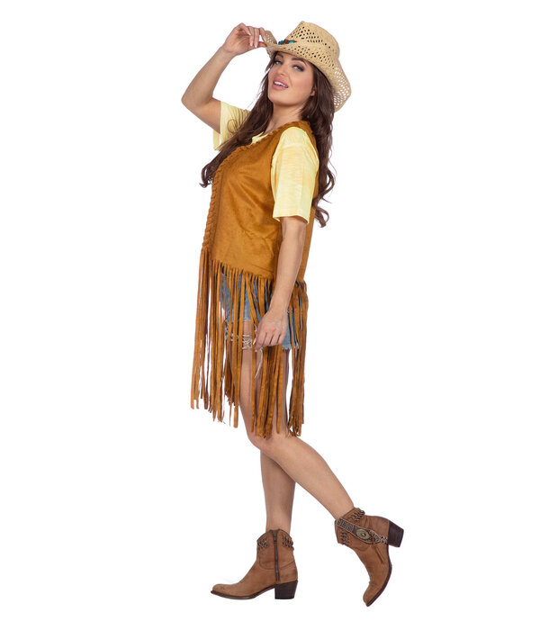 Hippie Vest Lang Bruin met Franje