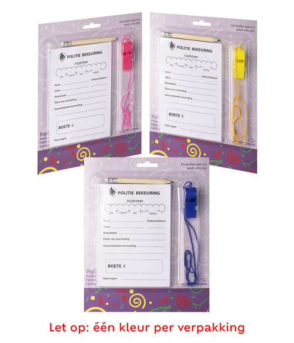 Politie bonnenboekje + fluit en potlood