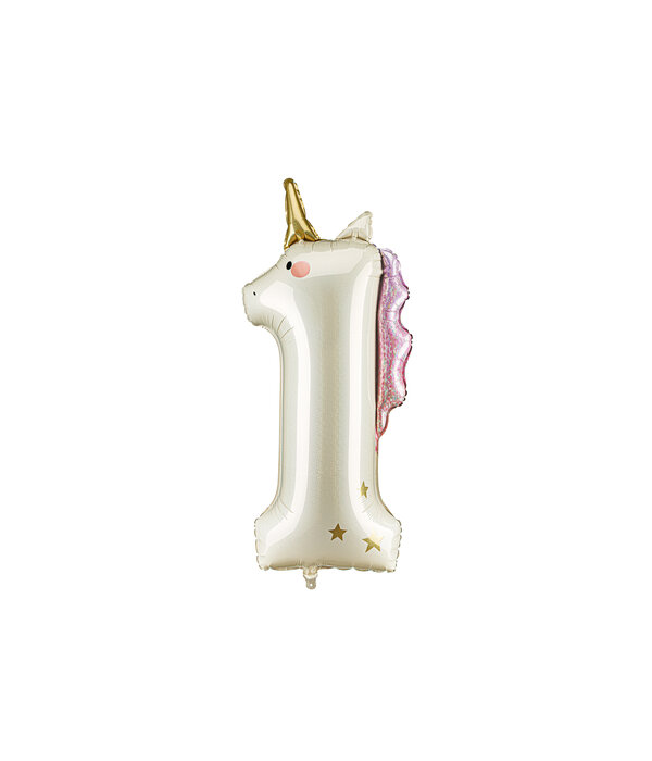 Folieballon Cijfer 1 Unicorn (93cm)