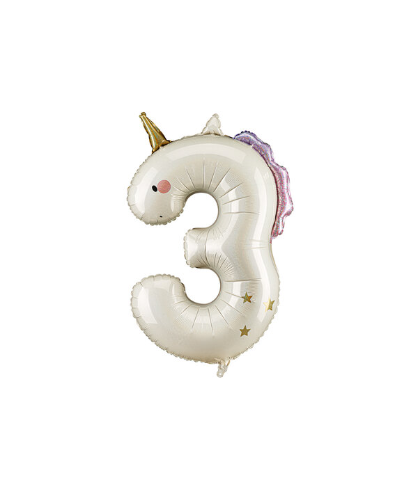 Folieballon Cijfer 3 Unicorn (93cm)