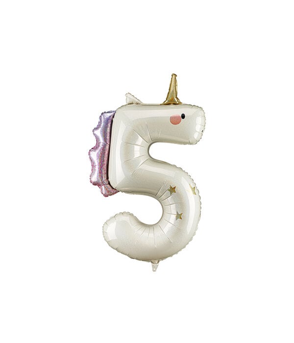 Folieballon Cijfer 5 Unicorn (93cm)