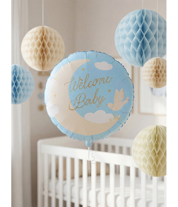 Folieballon Welcome Baby Blauw (35cm)
