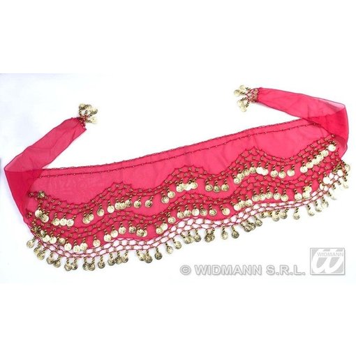 Ceintuur buikdanseres roze met gouden muntjes