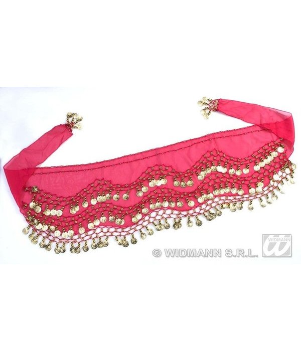 Ceintuur buikdanseres roze met gouden muntjes