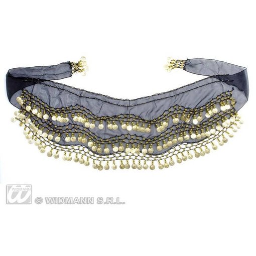 Ceintuur buikdanseres zwart met gouden muntjes