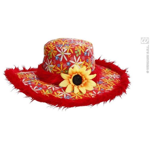 Hoed Ibiza met zonnebloem Rood