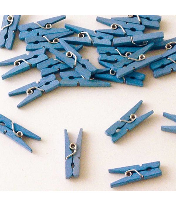 Mini knijpers hout blauw 24 stuks