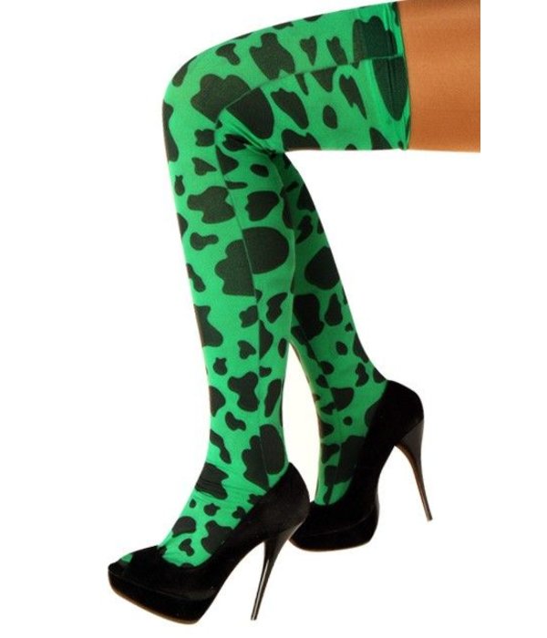 Stay-up kousen groen met zwarte vlekken