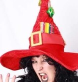 Heksenhoed luxe rood met decoratie
