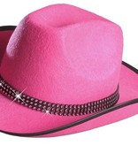 Cowboyhoed roze met strass band
