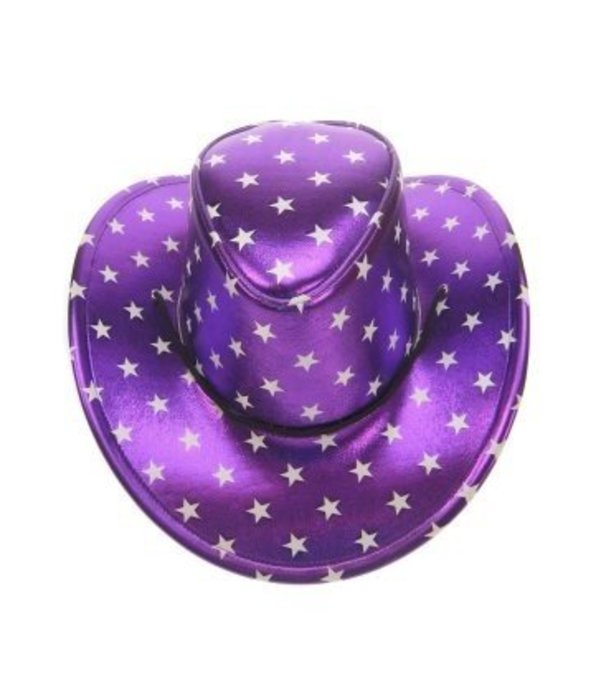 Stetsonhoed metallic paars met sterren