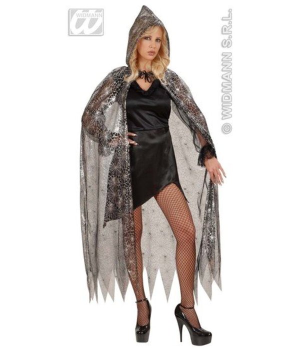 Doorzichtige cape spinneweb met kap 136cm