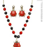 Ketting met oorbellen Lieveheersbeestje