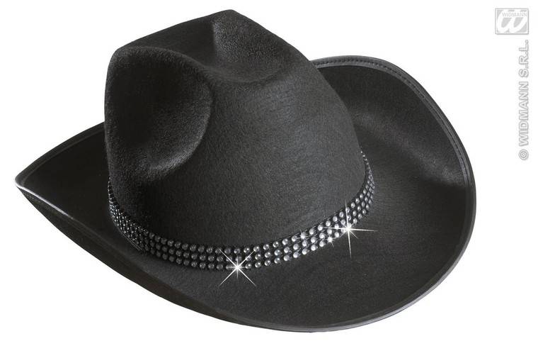Cowboyhoed zwart met strass band afbeelding