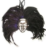 Masker zilver met hoofdtooi veren zwart/paars