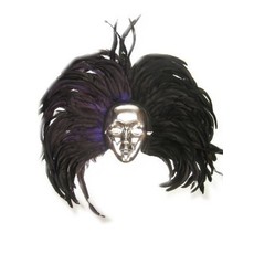 Masker zilver met hoofdtooi veren zwart/paars