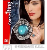 Gothic schedelring met lichtblauwe gemsteen