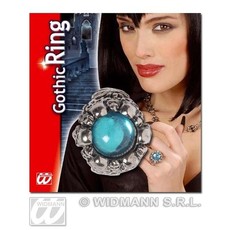 Gothic schedelring met lichtblauwe gemsteen