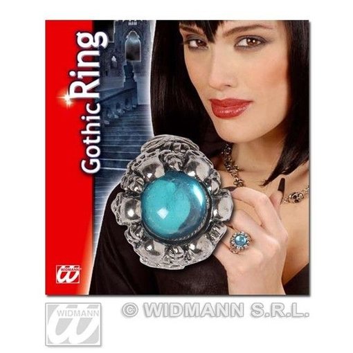 Gothic schedelring met lichtblauwe gemsteen