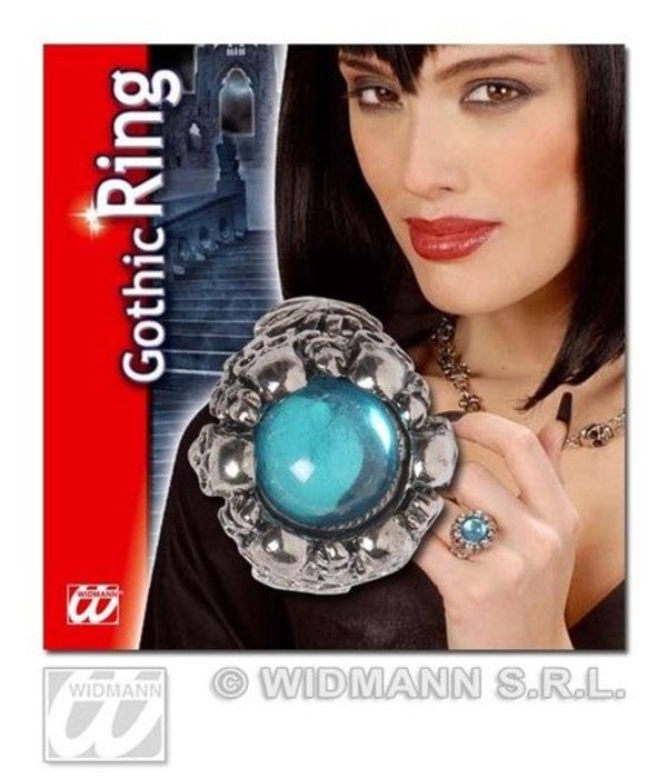 Gothic schedelring met lichtblauwe gemsteen