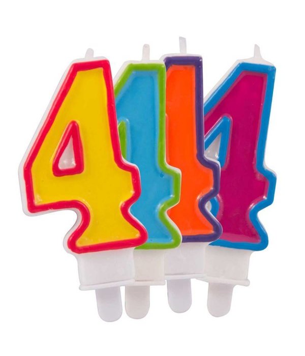 Kaars cijfer 4 in vrolijke kleuren